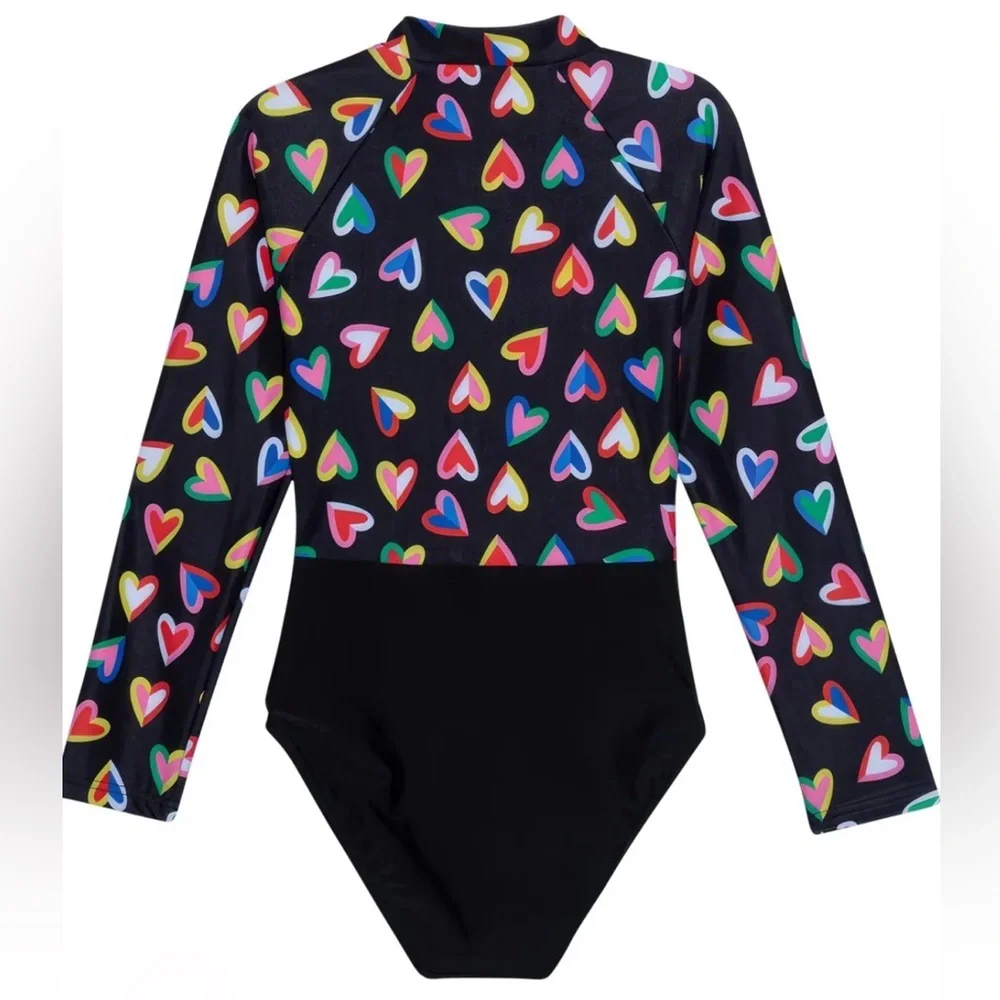Gottex Kids ‘Hearts’ Long Sleeve Zip-Up Rash Guard One Piece